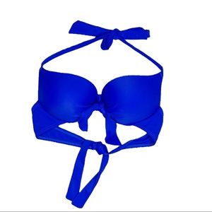NWOT bright blue padded halter style tie back bikini top
